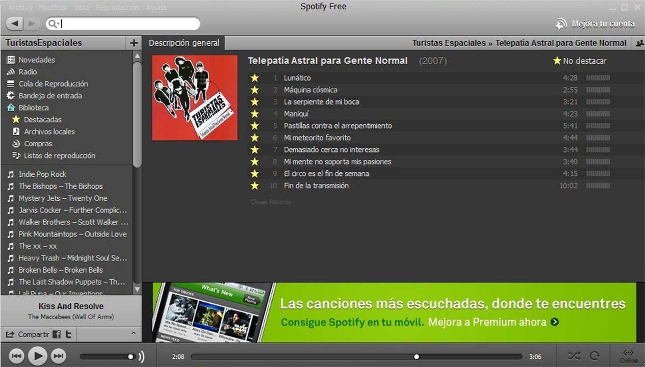 Pantallazo Spotify Turistas Espaciales