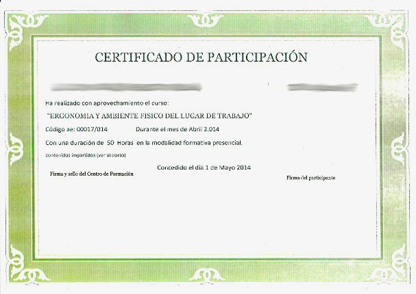 Certificado del curso que un profesor ha tenido que pagar para poder dar clase en un centro de formación