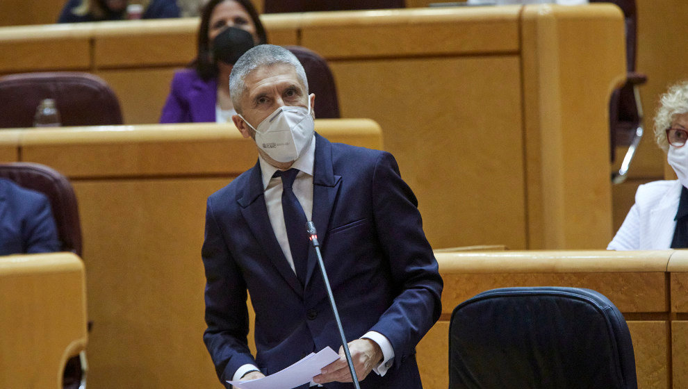 El ministro de Interior, Fernando Grande-Marlaska, interviene durante una sesión de control al Gobierno en el Senado