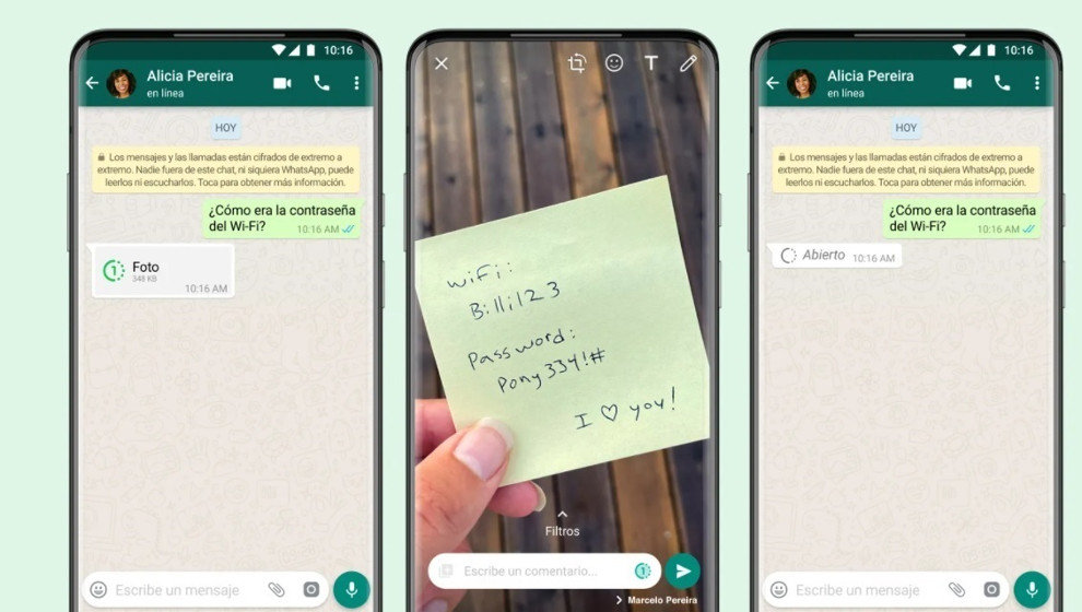 Captura de la funcionalidad de fotos temporales en WhatsApp