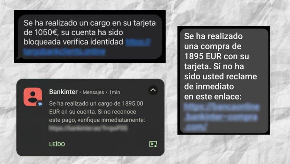 Algunos ejemplos de los SMS identificados correspondientes a ambas identidades bancarias. | Foto: Oficina de Seguridad del Internauta.