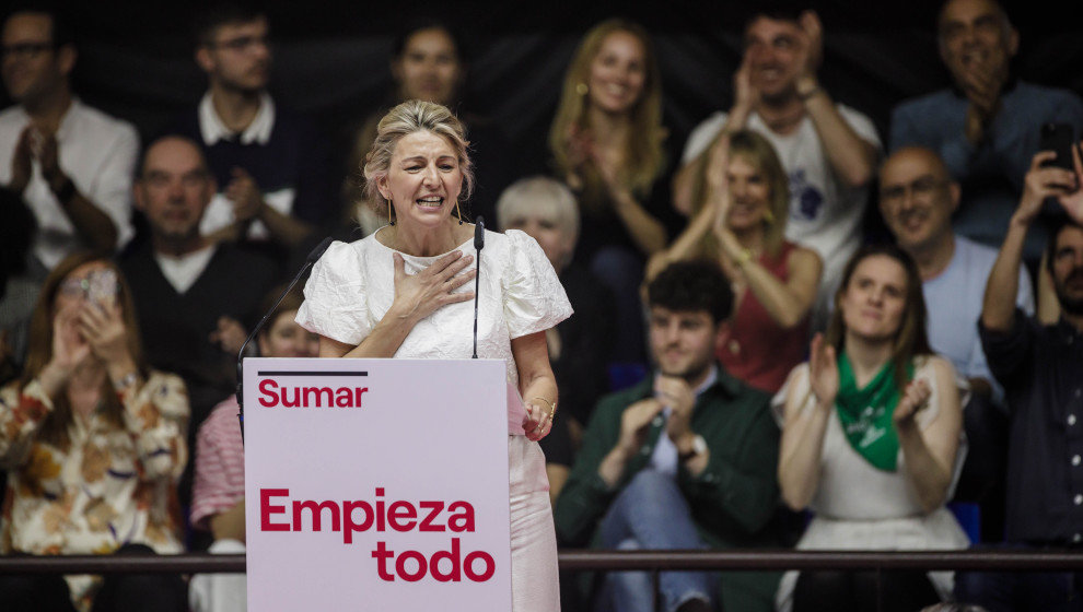 La vicepresidenta segunda y ministra de Trabajo y Economía Social, Yolanda Díaz, interviene en el acto 'Empieza todo' de la plataforma Sumar, en el que presenta su candidatura para la presidencia del Gobierno en las próximas elecciones generale