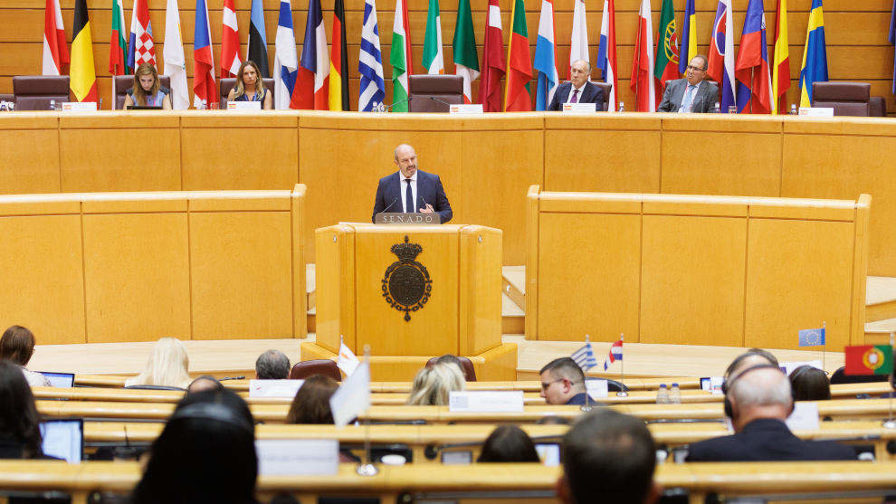 El presidente del Senado, Pedro Rollán, clausura la reunión de presidentes de la COSAC en el Senado, a 18 de septiembre de 2023