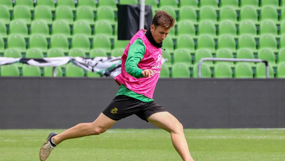 El canterano Saúl García, durante un entrenamiento del Racing