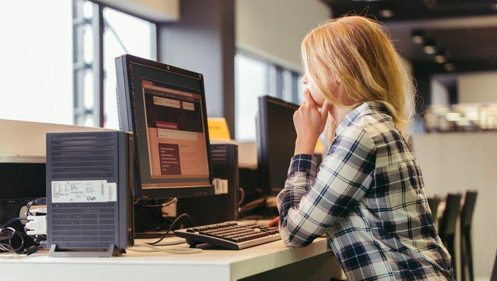 Una mujer trabajando con un ordenador