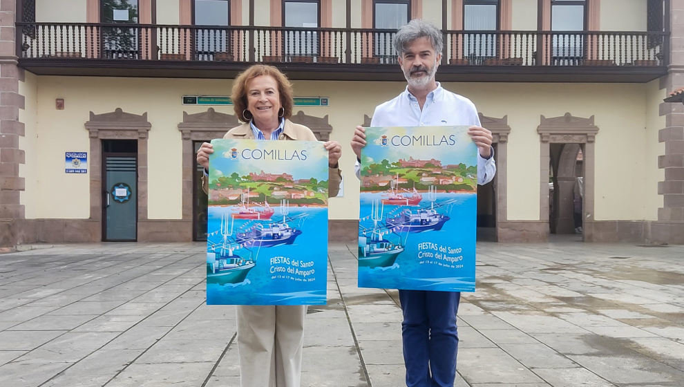 La alcaldesa, María Teresa Noceda Llano, presenta el cartel de las Fiestas del Cristo 2024 junto al concejal de Festejos 2024