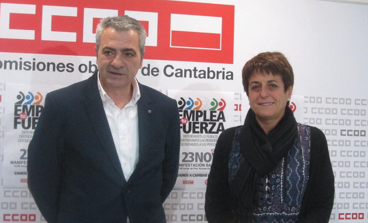 Los líderes sindicales de CCOO y UGT, Carlos Sánchez y María Jesús Cedrún