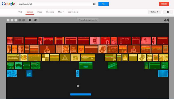 Imagen de la pantalla de Google al buscar Atari Breakout