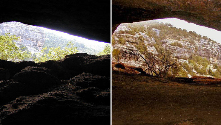 La cueva de Chaves, antes y después de la destrucción del yacimiento arqueológico. Foto: Ecologistas en Acción