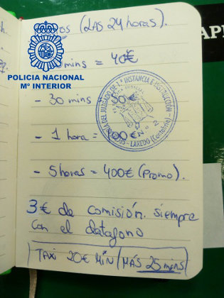 Cuaderno encontrado por la Policía Nacional
