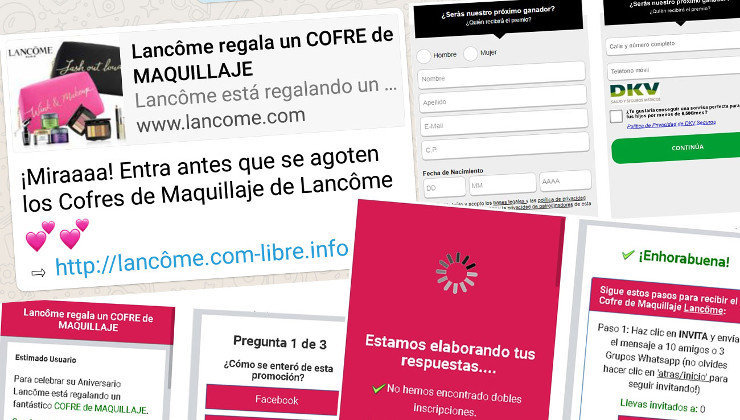 Mensajes del anuncio fraudulento de Lancôme. Foto: Facua