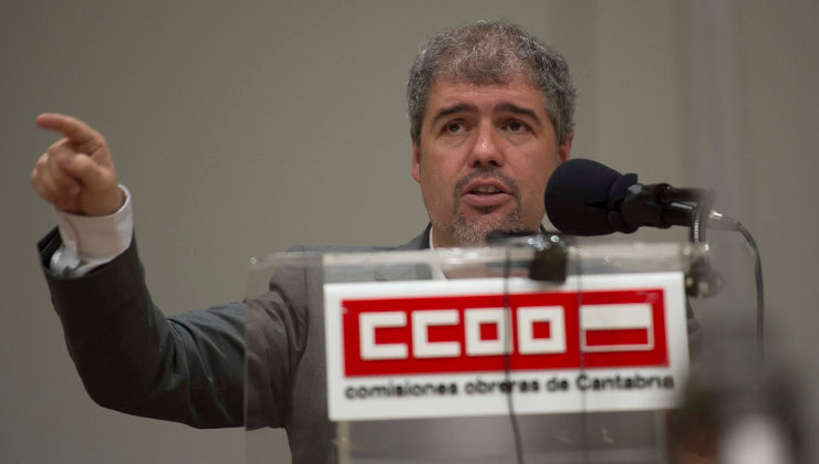 El secretario general de CC.OO., Unai Sordo, durante su intervención en la asamblea de Cantabria