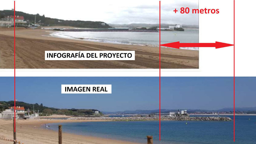 Comparativa entre la infografía de los diques de La Magdalena y la fotografía del estado real. Foto cedida por Aurelio González-Riancho