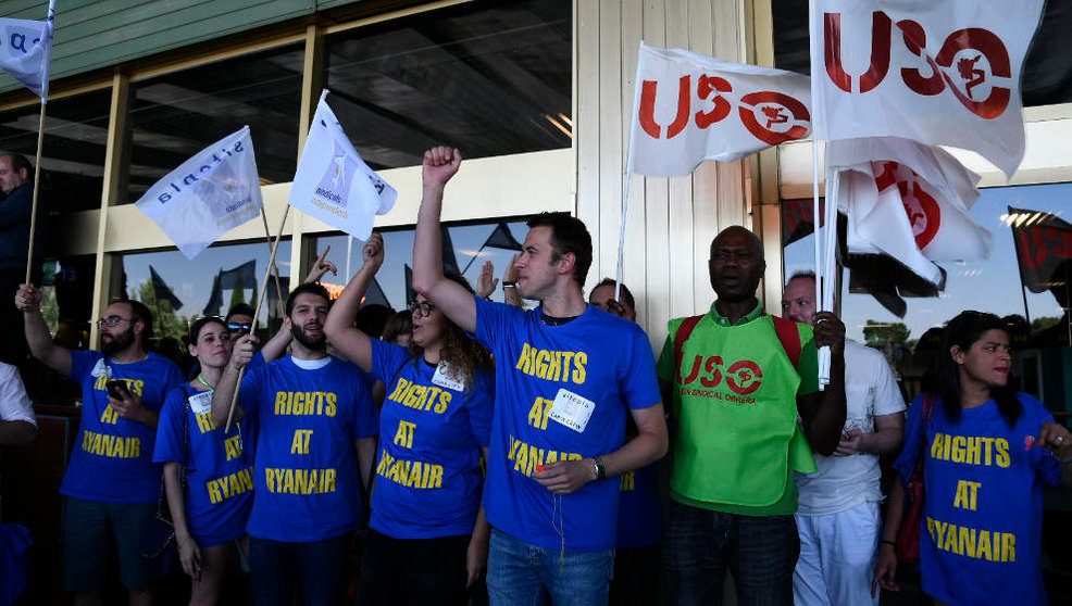 Trabajadores de Ryanair, durante una de las jornadas de huelga