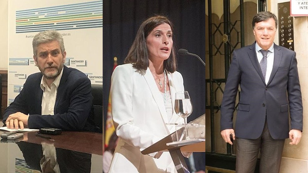 El concejal de Cs, Javier Ceruti; la alcaldesa de Santander, Gema Igual; y el concejal de Vox, Guillermo Pérez-Cosío