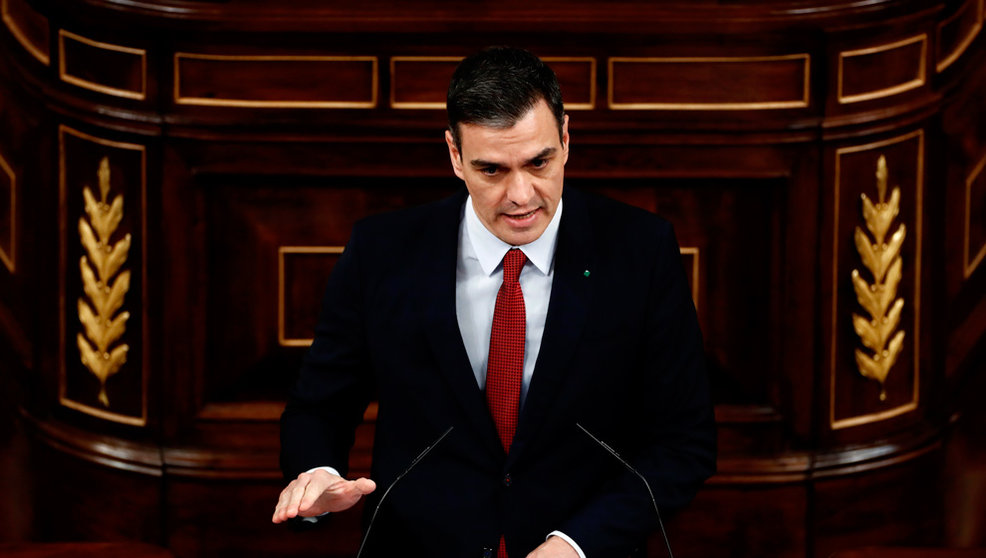 El presidente del Gobierno de España, Pedro Sánchez, durante su intervención