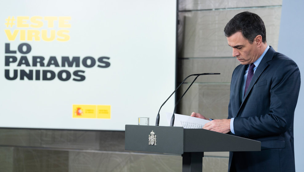El presidente del Gobierno de España, Pedro Sánchez, durante el anuncio de la segunda prórroga del estado de alarma