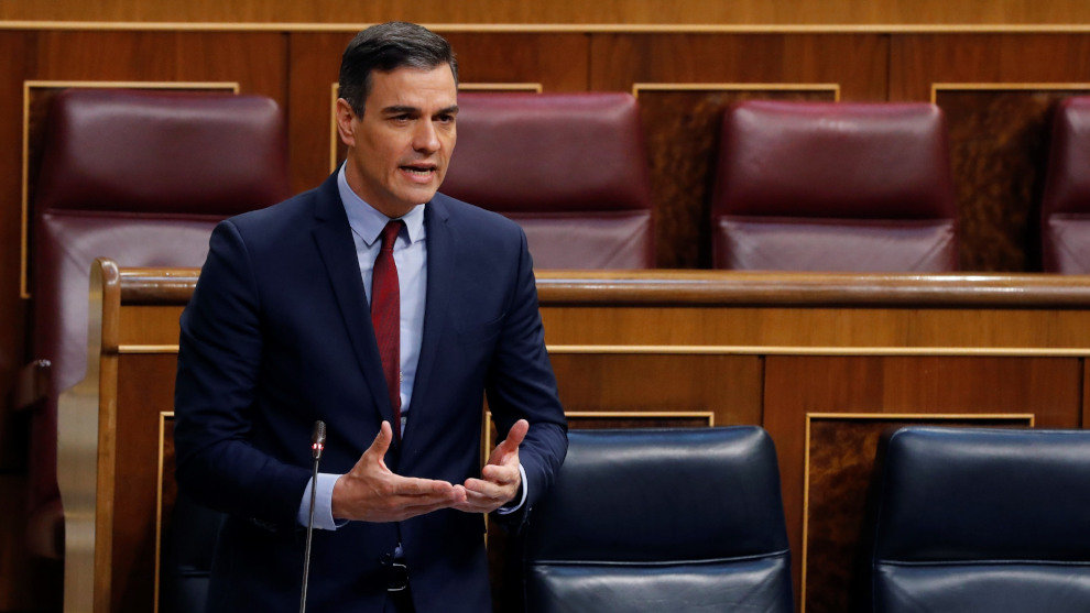 El presidente del Gobierno, Pedro Sánchez, durante su intervención en del debate, este miércoles en el Congreso