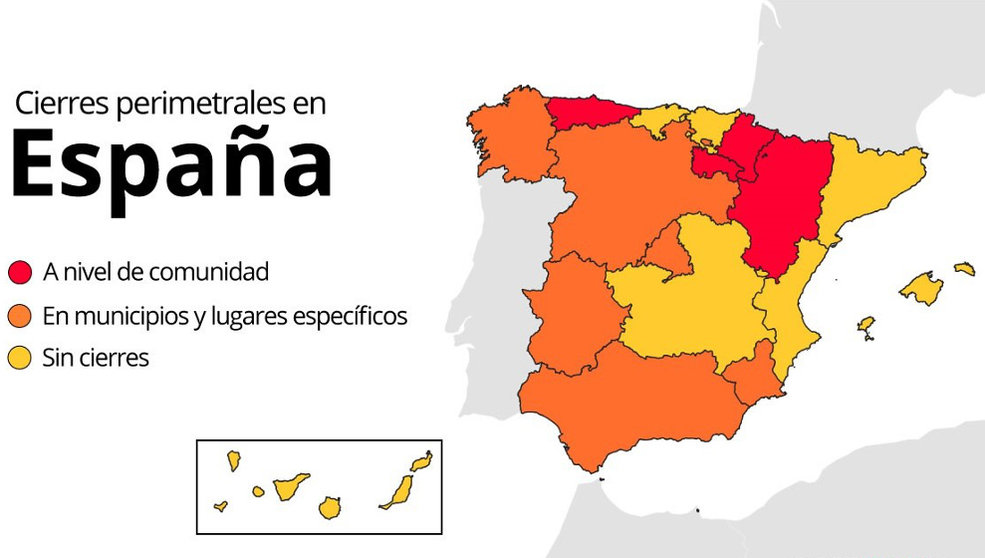 Situación de los cierres perimetrales en España | Infografía: Europa Press