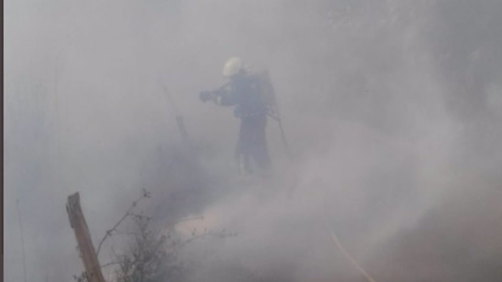 Bomberos en un incendio forestal en Riotuerto