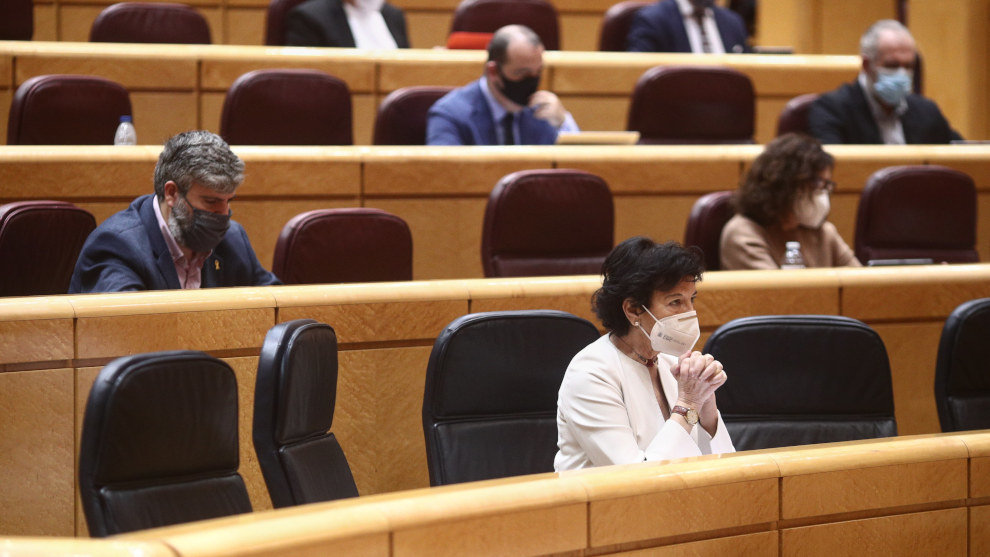 La ministra de Educación, Isabel Celaá durante una sesión plenaria en el Senado