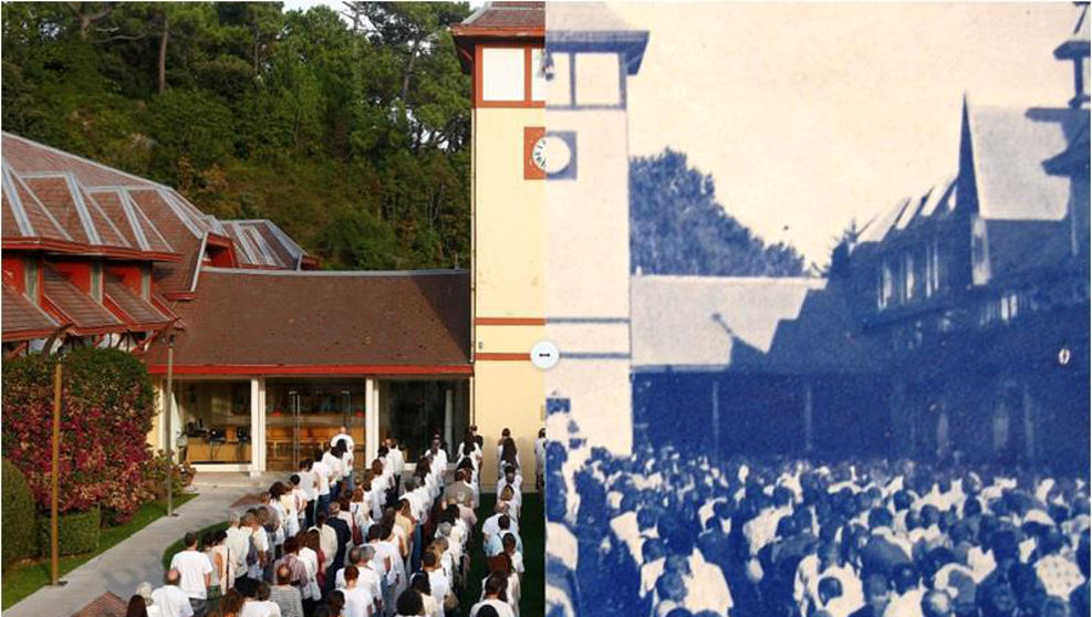 Fotomontaje de la recreación que se realizó en las caballerizas del Palacio de La Magdalena y la foto original del campo de concentración
