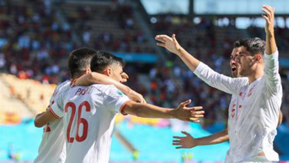 España celebra uno de los tantos frente a Eslovaquia | Foto: EP