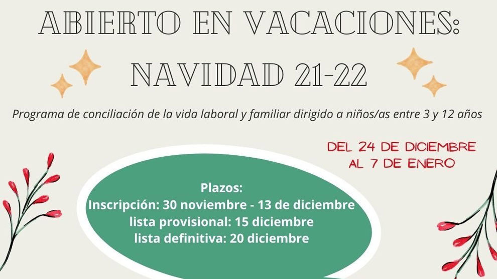 Cartel de 'Abierto en Vacaciones: Navidad 2021'