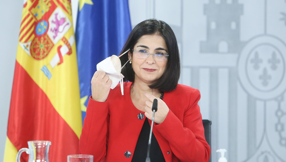 La ministra de Sanidad, Carolina Darias, en una rueda de prensa posterior al Consejo Interterritorial del Sistema Nacional de Salud, en el Palacio La Moncloa, a 16 de febrero de 2022, en Madrid (España)