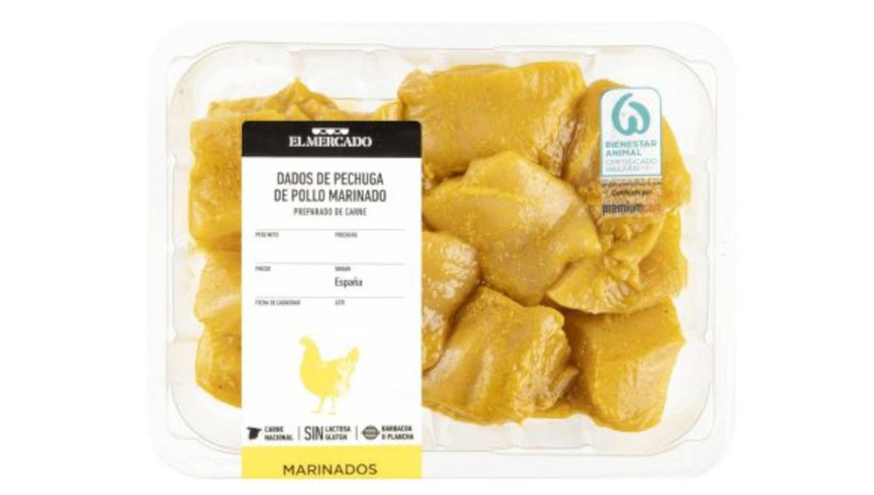 Dados de pollo marinados de la marca El Mercado