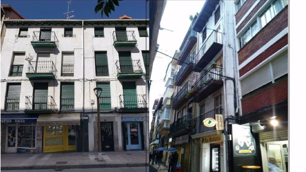 Dos de las siete fachadas de los edificios del Casco Viejo de Castro Urdiales que se van a rehabiltar
