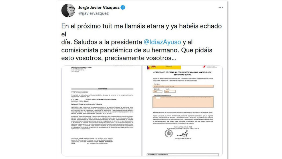 El zasca de Jorge Javier Vázquez al PP de Madrid