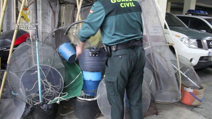 Material incautado por la Guardia Civil a los pescadores furtivos de angulas