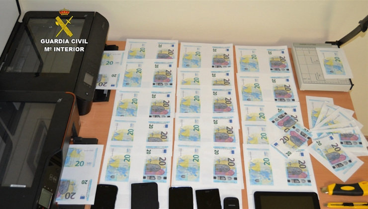 Billetes falsificados incautados por la Guardia Civil