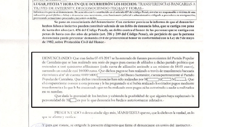 Detalle de la denuncia presentada por R.A.S.M. en el Puesto de la Guardia Civil de Laredo, publicada por el digital &#39;Tuin&#39;