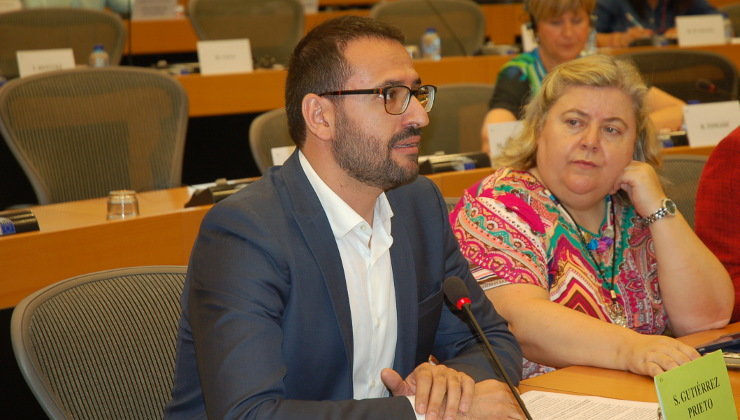El eurodiputado español socialista, Sergio Gutiérrez, durante la presentación del informe sobre la despoblación