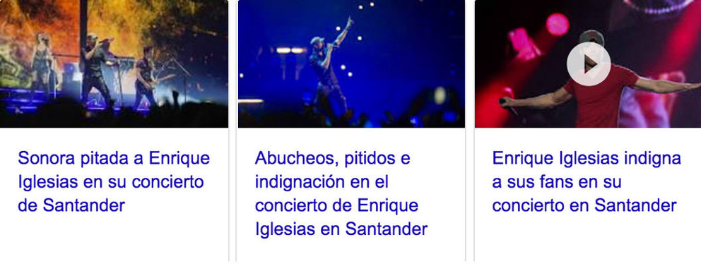 Portadas y titulares de El País, 20 minutos y Antena 3 sobre el concierto de Enrique Iglesias