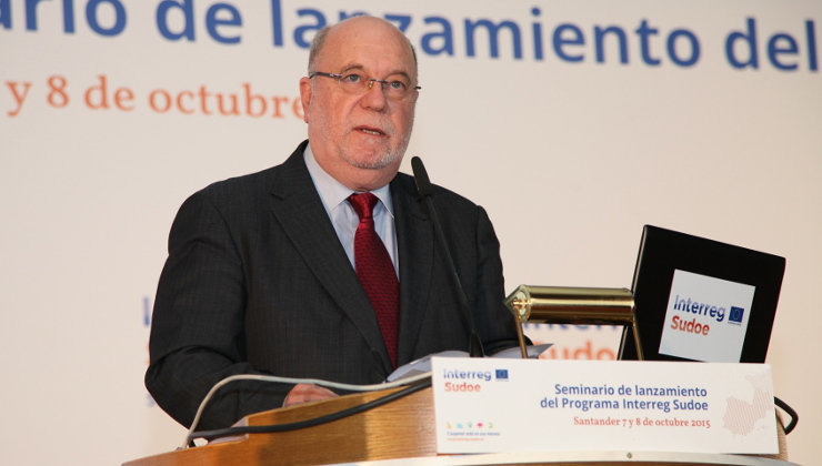 El consejero de Economía, Hacienda y Empleo, Juan José Sota, durante un acto de Interreg Espacio Sudoeste Europeo
