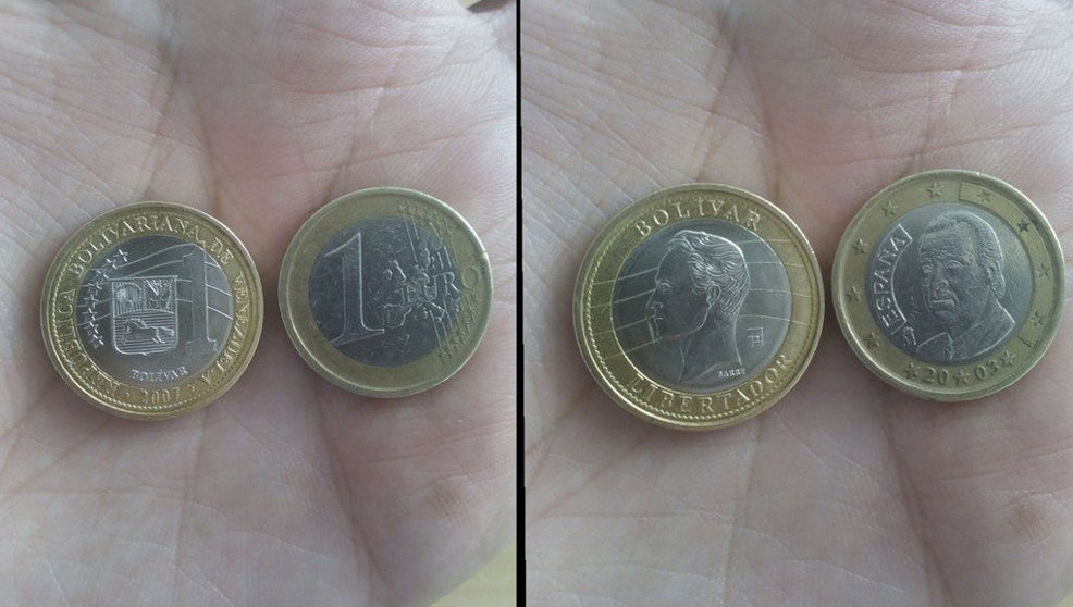 Comparación de un bolívar venezolano y un euro