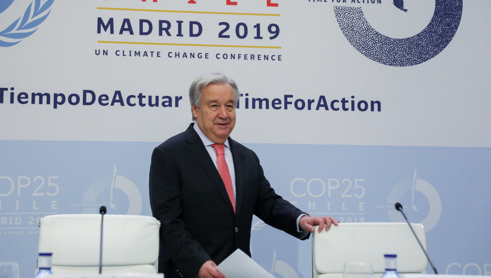 El secretario general de la ONU, Antonio Guterres, interviene en una rueda de prensa en Ifema de cara a la Cumbre del Clima, en Madrid a 1 de diciembre de 2019 | Foto: Europa Press