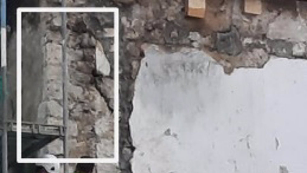 Restos hallados de la posible torre medieval en el antiguo Hospital Militar de Santoña