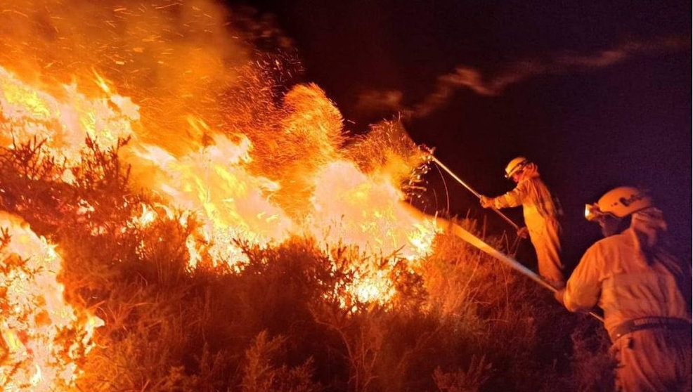 Bomberos trabajando en sofocar un incendio forestal