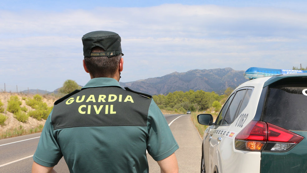 Un agente de la Guardia Civil junto a un vehículo en una carretera