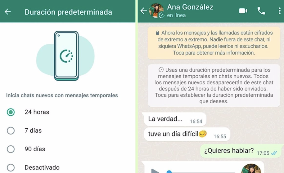Función de mensajes que desaparecen en WhatsApp