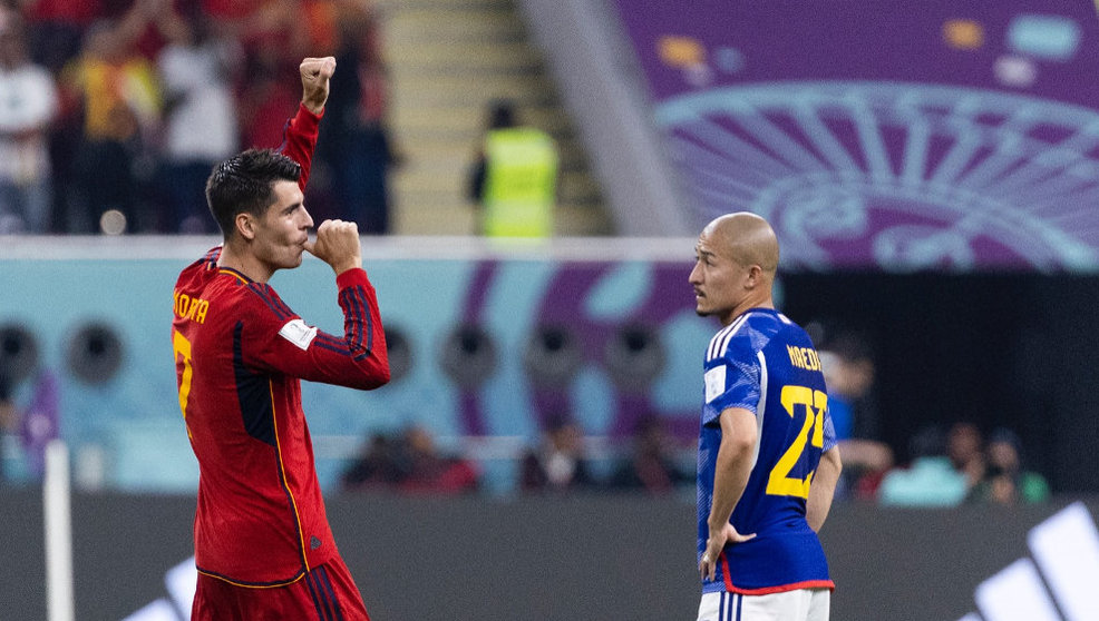 Álvaro Morata celebra el primer gol de la Selección Española | Foto: @sefutbol