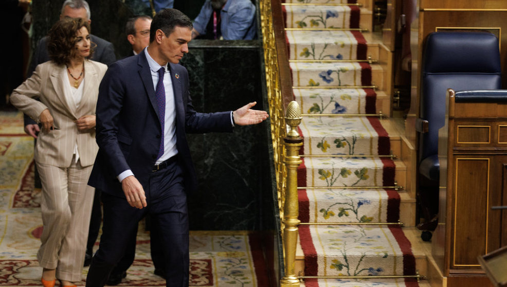 El presidente del Gobierno, Pedro Sánchez, a su llegada a la segunda sesión de la moción de censura