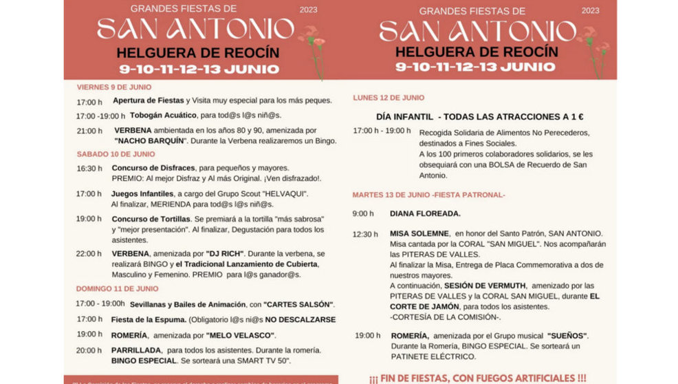 Programa de las Fiestas de San Antonio de Helgueras de Reocín