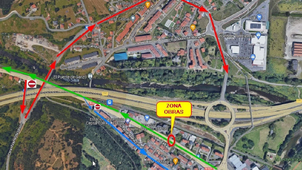 Mapa de desvío del tráfico por obras en la Avenida de Oviedo