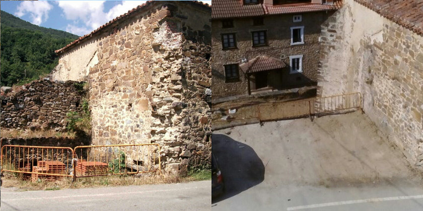 El muro de la Iglesia Vieja de Espinama ha sido derribado para construir un aparcamiento