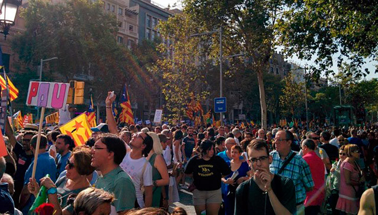 Un instante de la manifestación en Barcelona